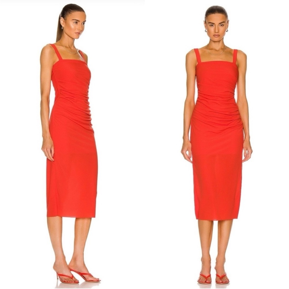 NWT Helmut Lang Poppy Twist Crepe Bodycon Midi Dress. Size L